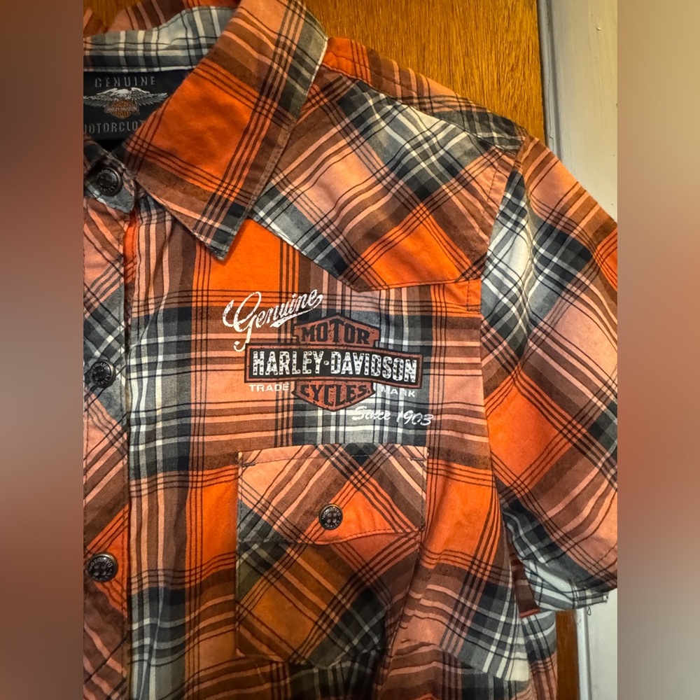HARLEY-DAVIDSON Women’s Size L Shirt Snap Front Plaid Short Sleeve HD Logo - Picture 2 of 9